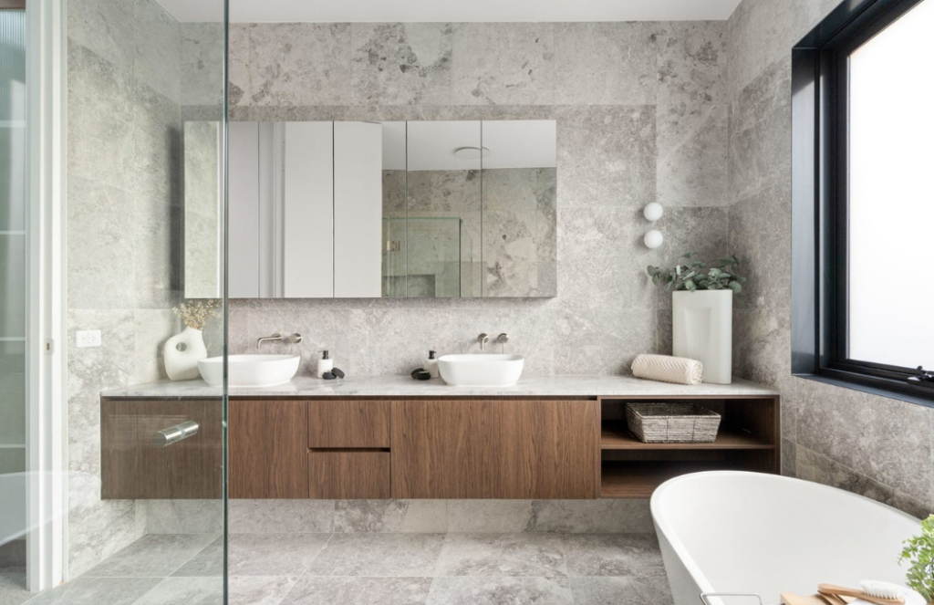 Modern bright grey tiles, Bathroom stage in Glen Iris, 3146