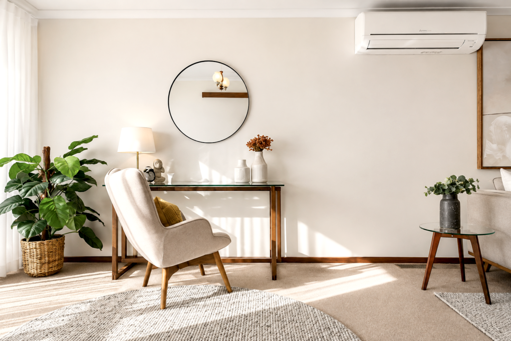 A standard study area in Mitcham staged with minimalist design A standard study area in Mitcham staged with minimalist design
