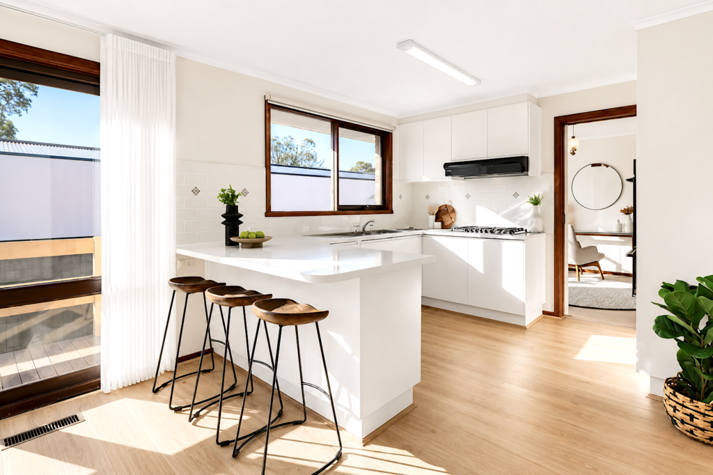 A standard dining room in Mitcham staged with minimalist design
