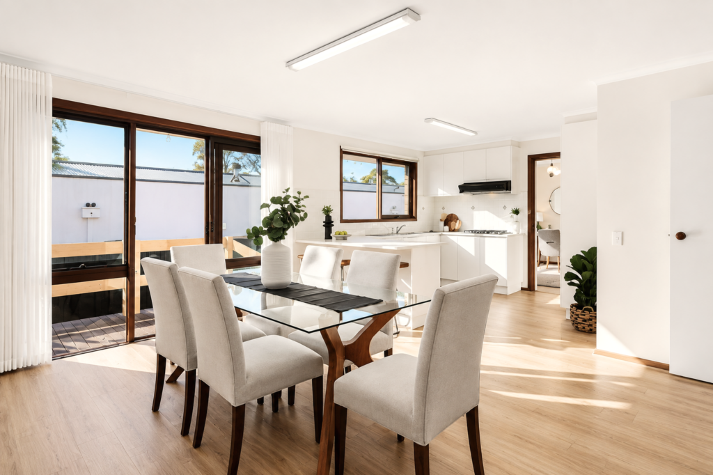 A standard dining room in Mitcham staged with minimalist design