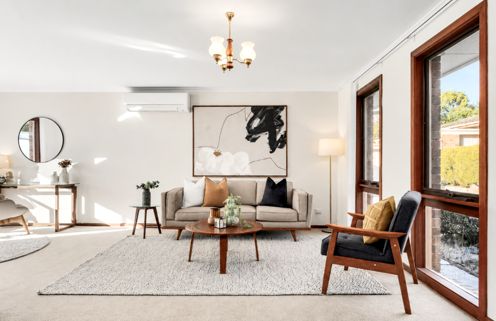 A standard lounge in Mitcham staged with minimalist design